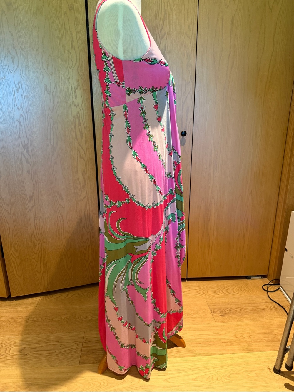 Vintage Saks Fifth Avenue 1970s Pink Green Halter Maxi Dress Sz 8 - Picture 6 of 13
